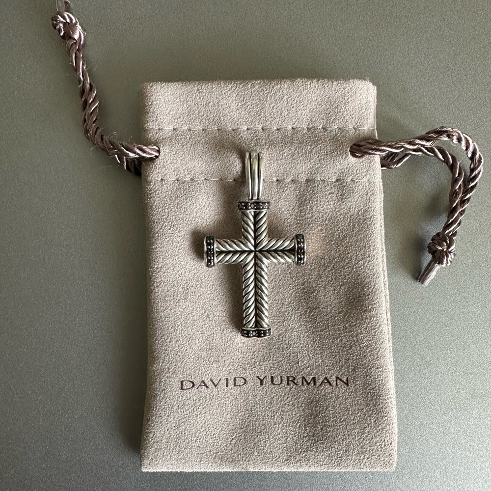 Authentic David Yurman Chevron Cross w/ Black Diamonds S925